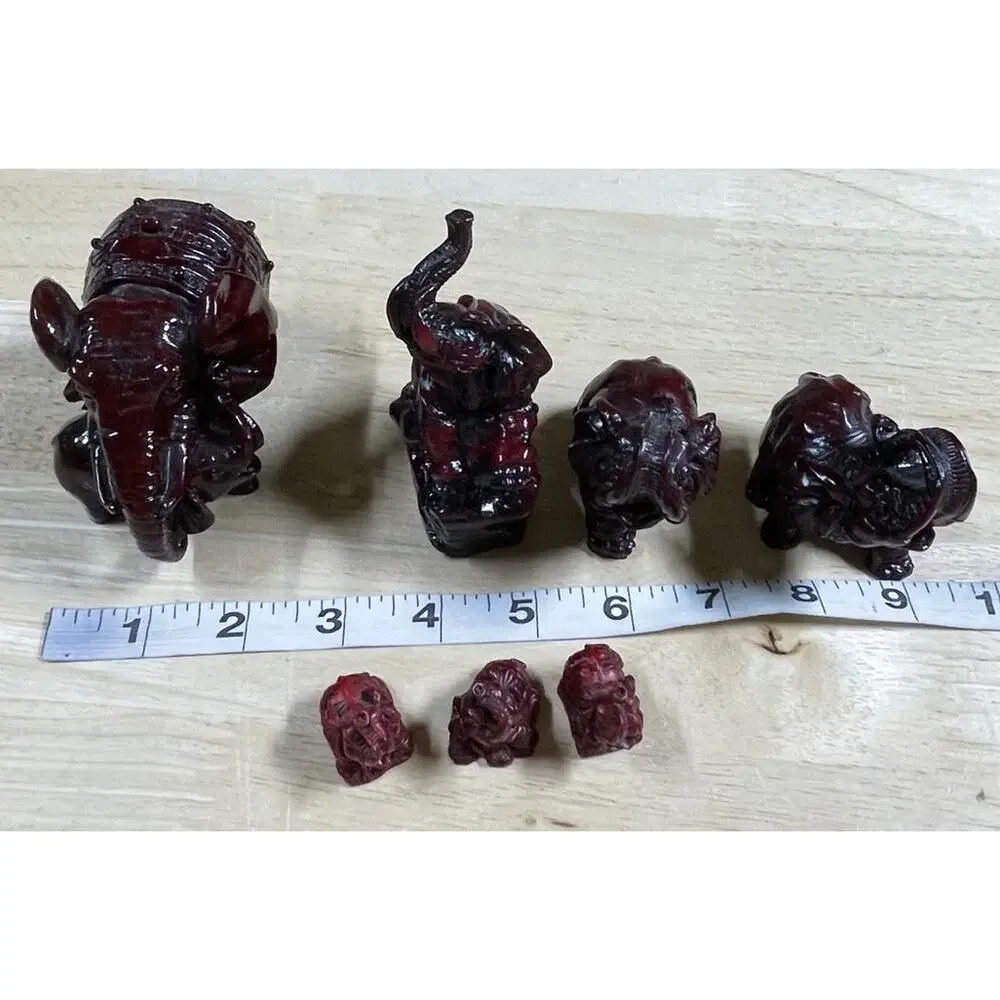 Vintage Set of 7 Red Ceramic Elephant Figurines Excellent Used Condition
